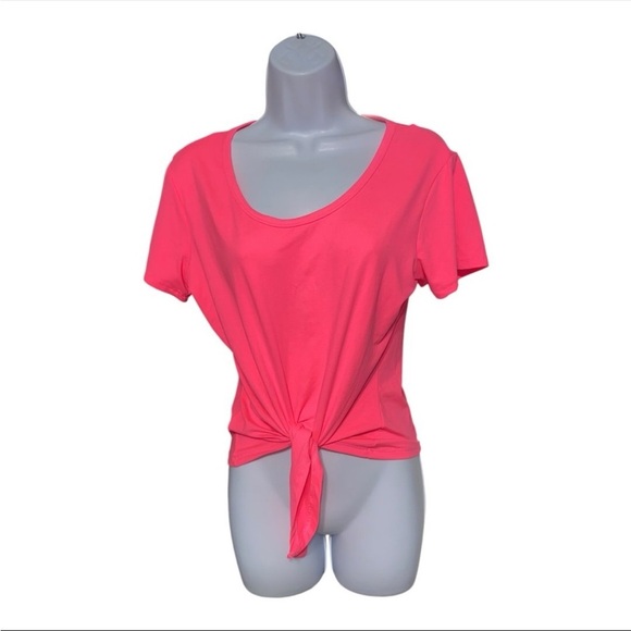 Bright pink front knot crop top - Picture 3 of 4